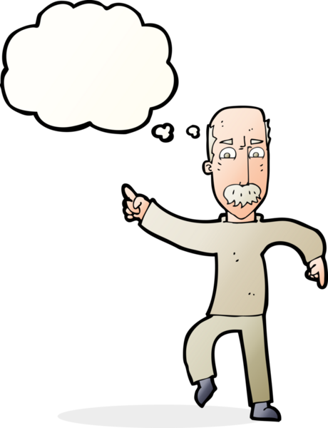 Bir insan tarafından çizilmiş düşünce baloncuğu olan kızgın yaşlı bir adam.