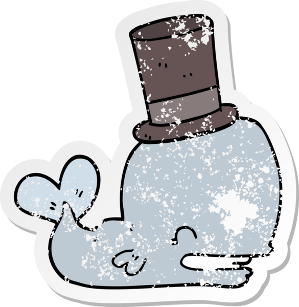 Bir insan tarafından çizilmiş silindir şapkalı bir balinanın sıkıntılı çıkartması.