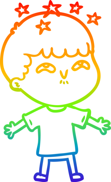 gökkuşağının gradyan çizimi bir çizgi film karakteri tarafından çizilmiş.