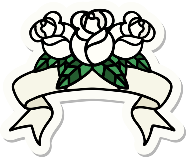 Bir insan tarafından çizilmiş bir buket çiçeğin pankartıyla dövme stili.