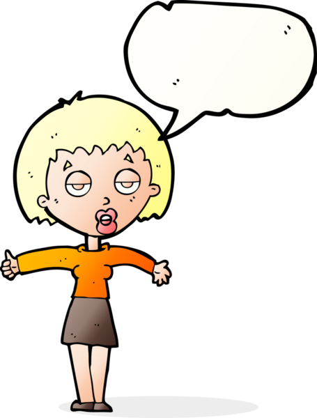 Bir insan tarafından çizilmiş konuşma balonu olan sıkılmış bir kadın çizgi filmi.