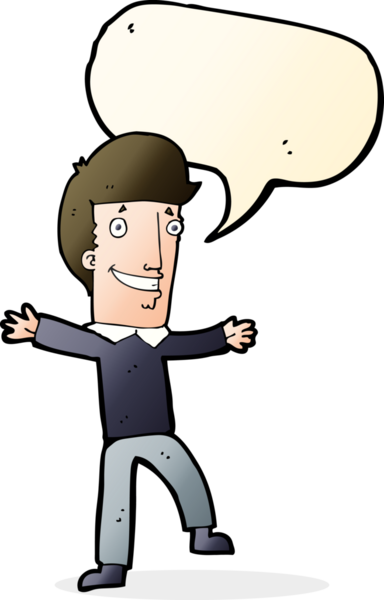 Bir insan tarafından çizilmiş konuşma balonlu mutlu adam çizgi filmi.