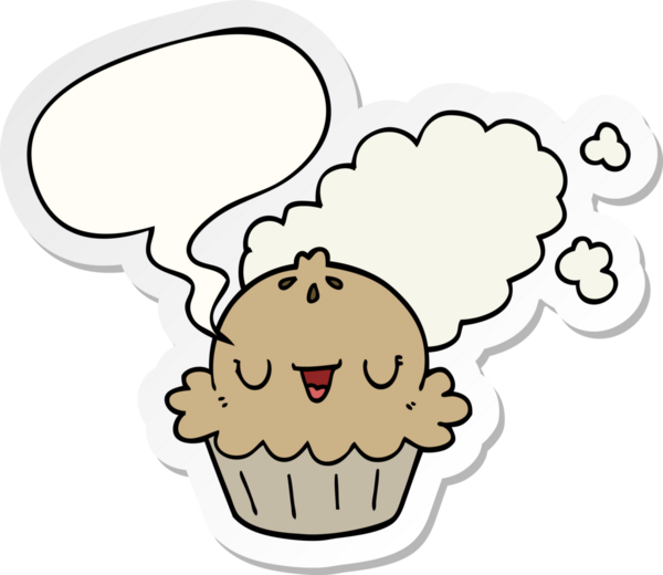 Bir insan tarafından çizilmiş baloncuk çıkartmalı şirin bir çizgi film pastası.