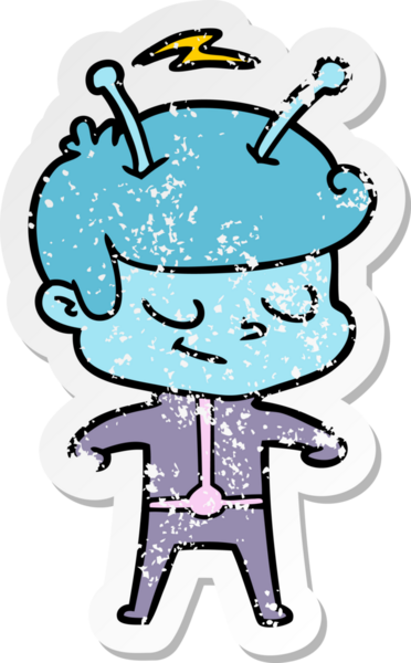 Bir insan tarafından çizilmiş dost canlısı bir uzay adamının sıkıntılı çıkartması.