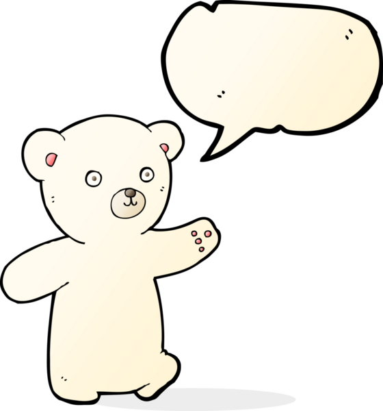 bir insan tarafından çizilmiş konuşma balonlu kutup ayısı yavrusu.