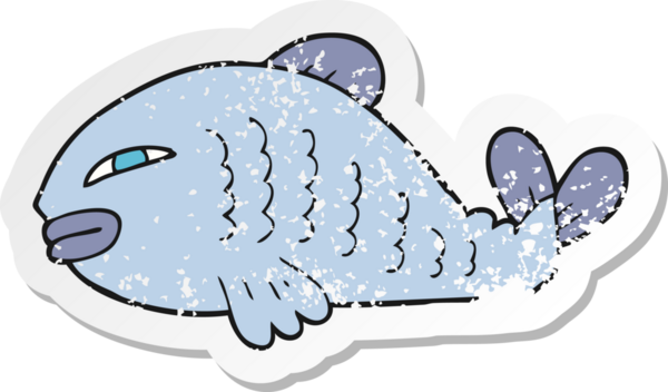 Bir insan tarafından çizilmiş karikatür balığının geriletilmiş çıkartması.