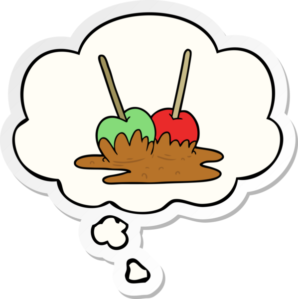 Düşünce baloncuklu elma şekerlemesi insan tarafından çizilmiş bir çıkartma.