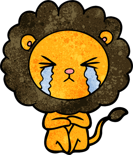 Bir insan tarafından çizilmiş, ağlayan bir aslan.