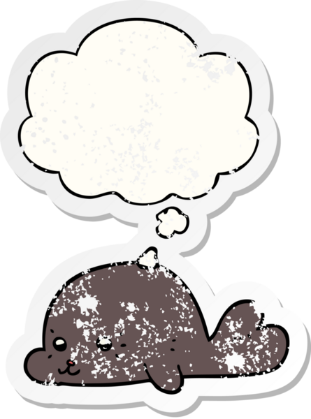 Düşünce baloncuklu bebek fok dertli bir çıkartma gibi bir insan tarafından çizilmiş.