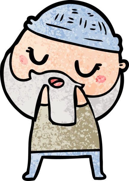 Bir insan tarafından çizilmiş sakallı sevimli bir çizgi film adamı.