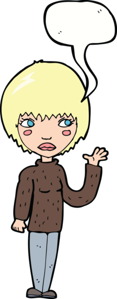 Bir insan tarafından çizilmiş bir konuşma balonuyla el sallayan çizgi film kadını.