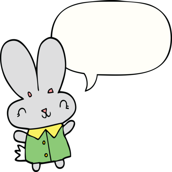 Bir insan tarafından çizilmiş konuşma baloncuklu minik tavşan.