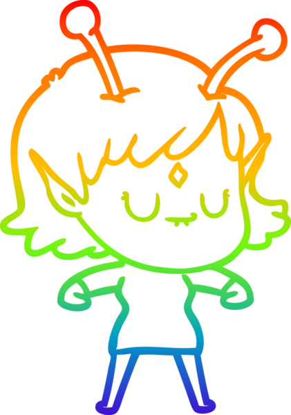 Gökkuşağı gradyan çizgisi bir insan tarafından çizilmiş uzaylı bir kızın çizimi