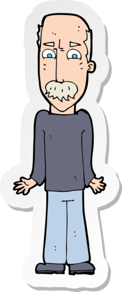 Çizgi film çıkartması. Baba bir insan tarafından çizilmiş omuzlarını silkiyor.