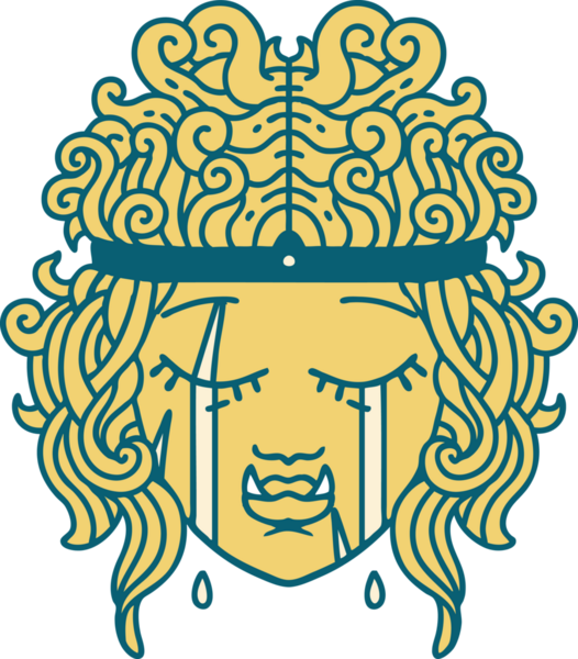 Retro Dövme Tarzı Üzgün Ork Barbar karakter yüz Bir insan tarafından çizilmiş