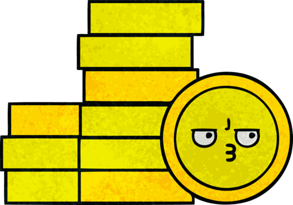 Bir insan tarafından çizilmiş eski grunge desenli bozuk paraların karikatürü