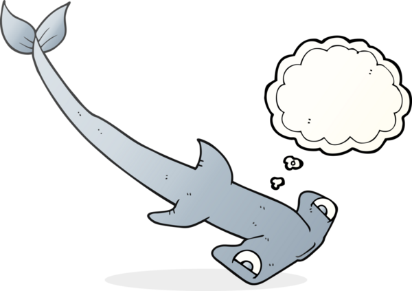 Bir insan tarafından çizilmiş serbest çizim balon karikatür çekiç başlı köpekbalığı.