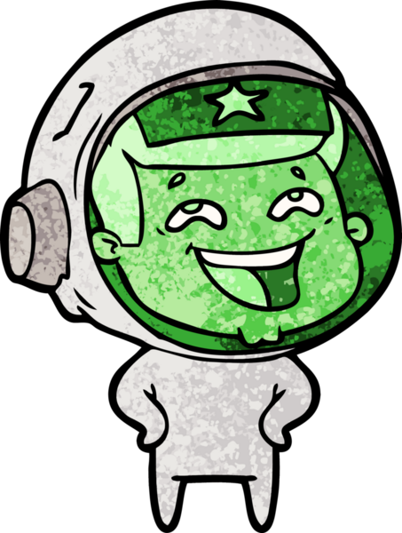 Bir insan tarafından çizilmiş gülen astronot çizgi filmi.