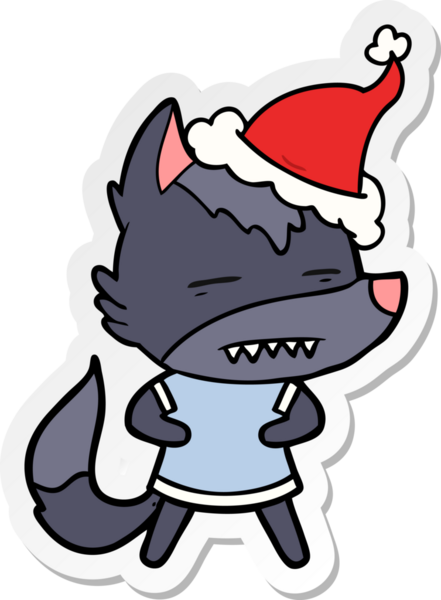 Bir insan tarafından çizilmiş Noel Baba şapkası giymiş kurt resmi.