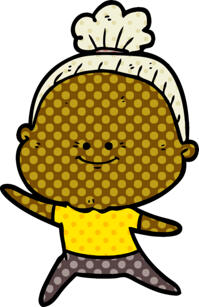 Bir insan tarafından çizilmiş mutlu yaşlı kadın çizgi filmi.