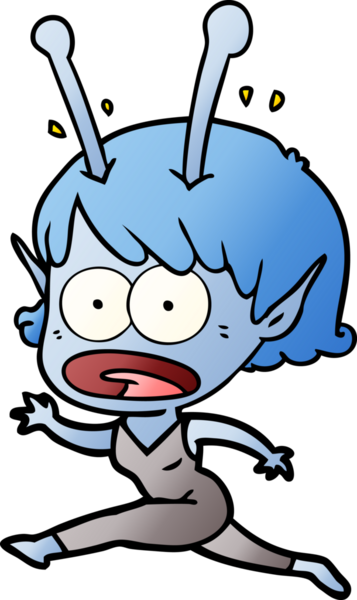 Karikatür, bir insan tarafından çizilen uzaylı kızı şok etti.