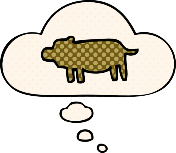 Bir insan tarafından çizilmiş çizgi roman şeklinde düşünce baloncuğu olan bir hayvan sembolü.