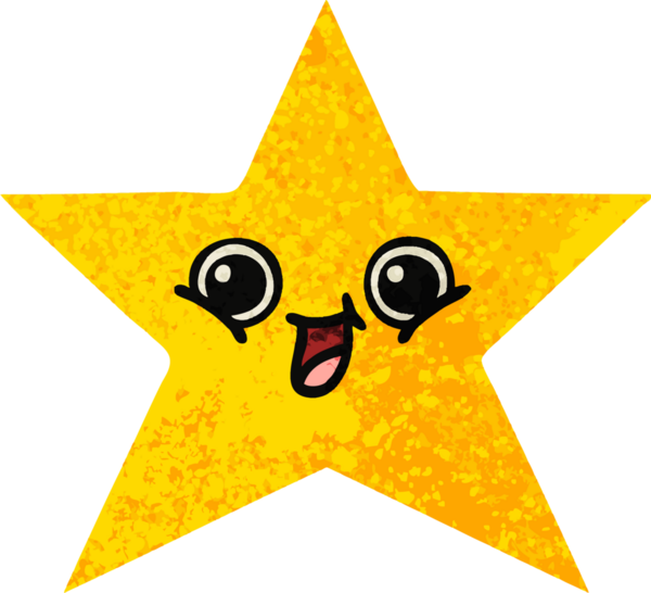 Bir insan tarafından çizilmiş altın yıldızın retro çizim tarzı karikatürü.