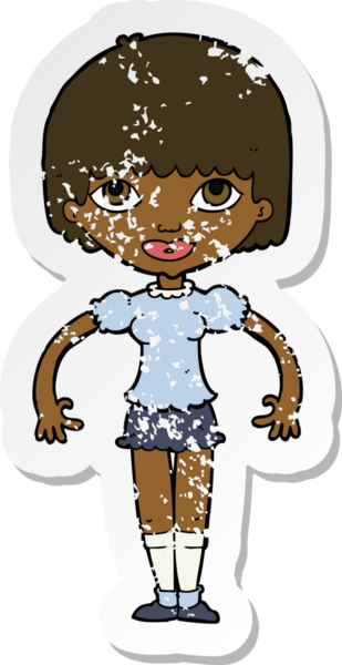 Bir insan tarafından çizilmiş bir çizgi film kızına ait gerilimli bir çıkartma.