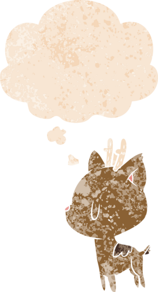 Düşünce baloncuğu ve grunge ile çizgi film geyiği bir insan tarafından çizilmiş tedirgin retro tarzı