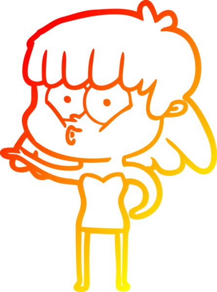 Bir insan tarafından çizilmiş, çizgi film karakteri ıslık çalan bir kız çizimi