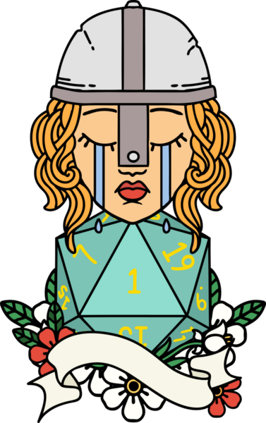 Retro Dövme Tarzı Ağlayan İnsan Dövüşçüsü Bir insan tarafından çizilmiş doğal bir D20 ruloyla