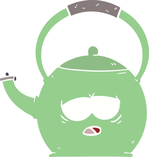 Bir insan tarafından çizilmiş düz renk çizgi film çaydanlığı