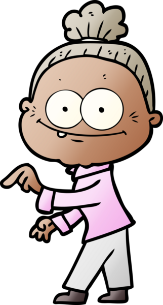 Bir insan tarafından çizilmiş mutlu yaşlı kadın çizgi filmi.