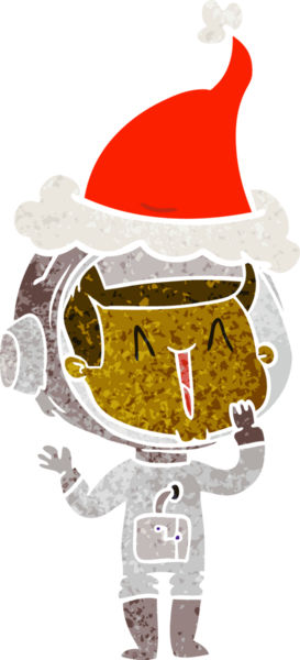 Gülen el, Noel Baba şapkası takan bir astronotun insan tarafından çizilmiş retro karikatürünü çizdi.