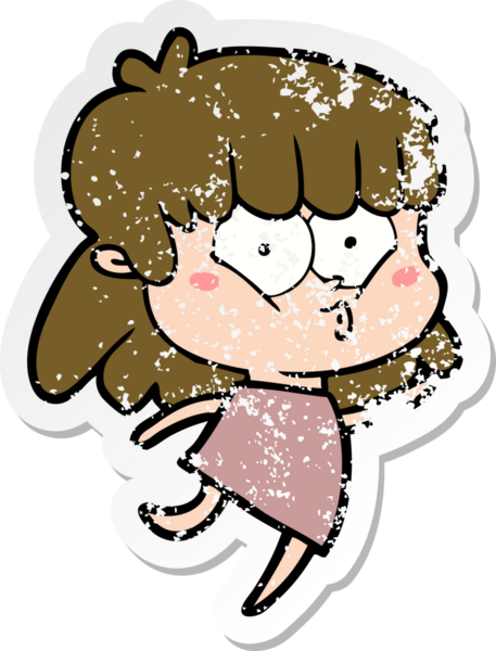 Bir insan tarafından çizilmiş ıslık çalan bir kızın sıkıntılı çıkartması.