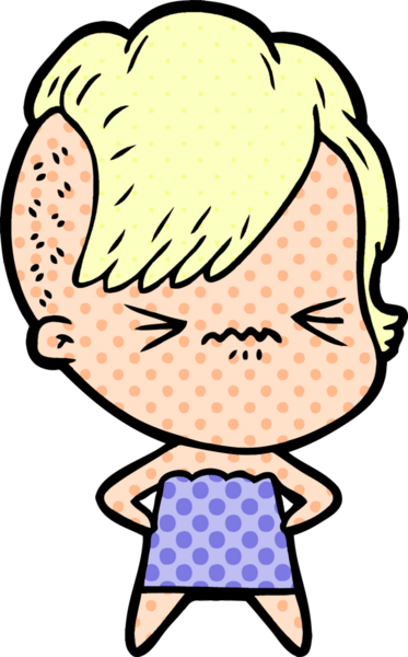 Çizgi film, bir insan tarafından çizilmiş sinirli hippi kız.