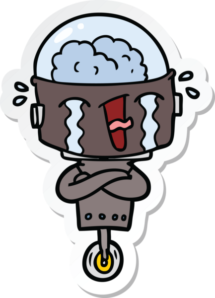 Bir insan tarafından çizilmiş ağlayan bir robot çıkartması.