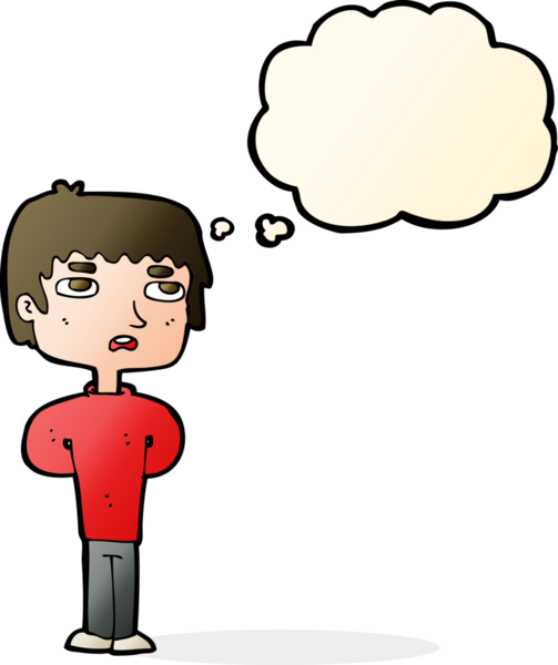 Bir insan tarafından çizilmiş düşünce baloncuğu olan mutsuz bir adam.