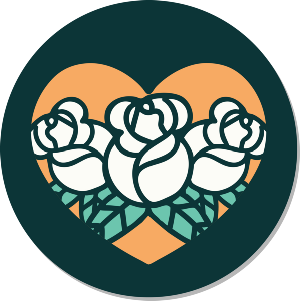 Geleneksel kalp stili dövme çıkartması ve bir insan tarafından çizilmiş çiçekler.