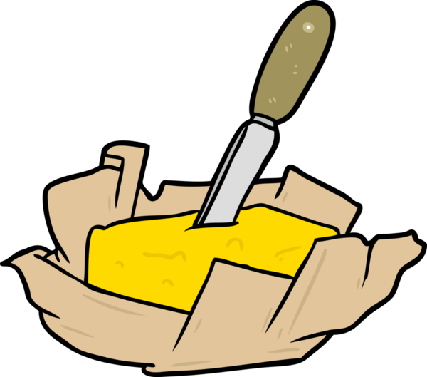 Bir insan tarafından çizilmiş bıçaklı geleneksel tereyağı çizgi filmi.