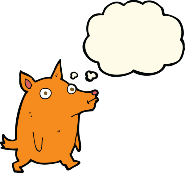 Bir insan tarafından çizilmiş düşünce baloncuğu olan komik bir köpek.