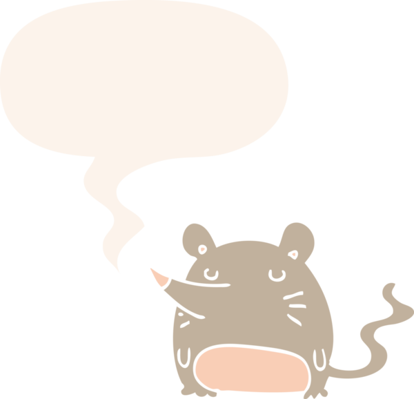 bir insan tarafından retro biçiminde konuşma baloncuğu çizilmiş çizgi film faresi