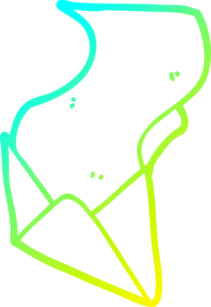 Bir insan tarafından çizilmiş bir karikatür harfi ve zarfın soğuk gradyan çizimi