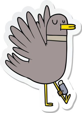 Bir insan tarafından çizilmiş çizgi film kuşunun çıkartması.