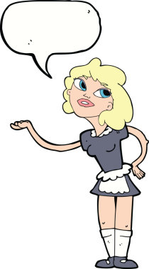 Bir insan tarafından çizilmiş bir konuşma balonuyla servis edilen karikatür garsonu.