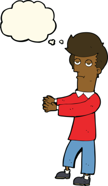 Bir insan tarafından çizilmiş düşünce baloncuğuyla yol gösteren sıkıcı bir çizgi film.