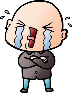 Bir insan tarafından çizilmiş ağlayan kel bir adam.