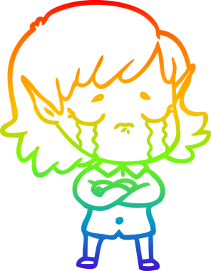 Gökkuşağı gradyan çizgi çizimi Bir insan tarafından çizilmiş ağlayan elf kızı