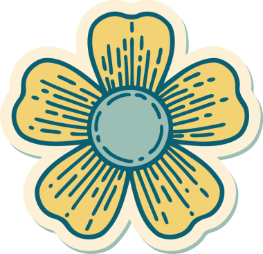 Bir insan tarafından çizilmiş geleneksel bir çiçek stiliyle dövme çıkartması.