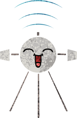 Bir insan tarafından çizilmiş bir uydunun retro çizim tarzı karikatürü